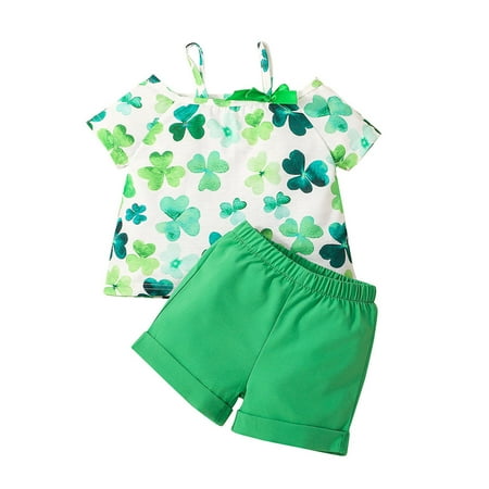 

TAIAOJING Outfits For Girls Toddler Baby St.Patrick s Day Short Sleeve Floral Printed Tops Shorts Girl Clothing 4-5 Years