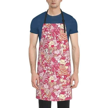 

Qekee Sweet Print Waterproof Apron with Pockets Adjustable Cooking Aprons Kitchen Bib for Baking Household Cleaning