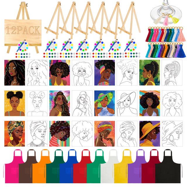 Kit para beber y pintar Xtinmee Afro Girl con lienzo predibujado, 12 S