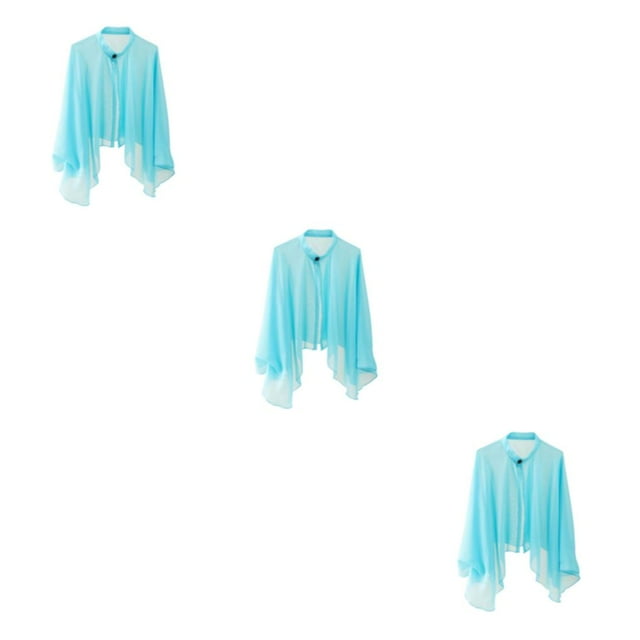 kurtrusly Cardigans en Chiffon Boho à la Mode pour Femmes Veste Ample Transparente Poncho Bleu 140x53cm 3Ensemble