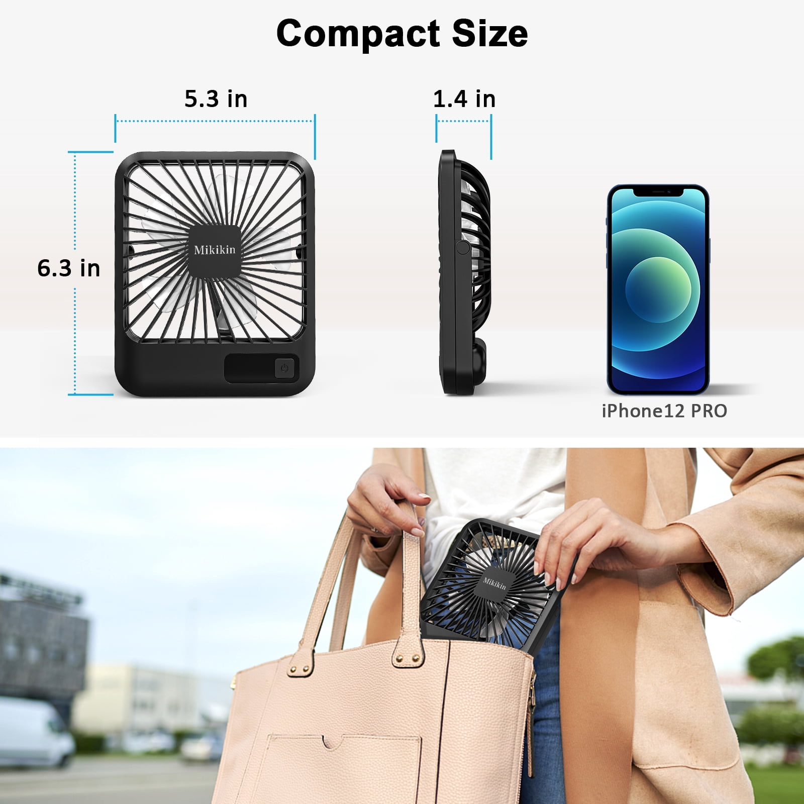 Mikikin 5-Speed Portable Rechargeable Desk Fan