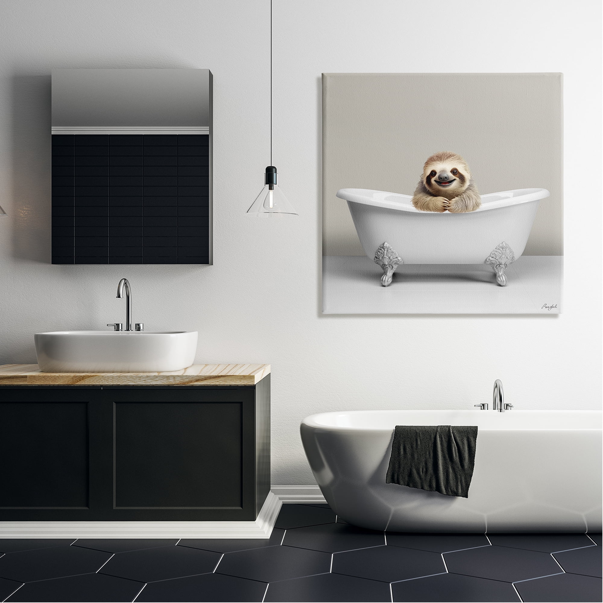 Stupell Industries Happy Sloth in Bathtub Animals & Insects Painting Gallery Wrapped Canvas Art Print Wall Art, 36 x 36