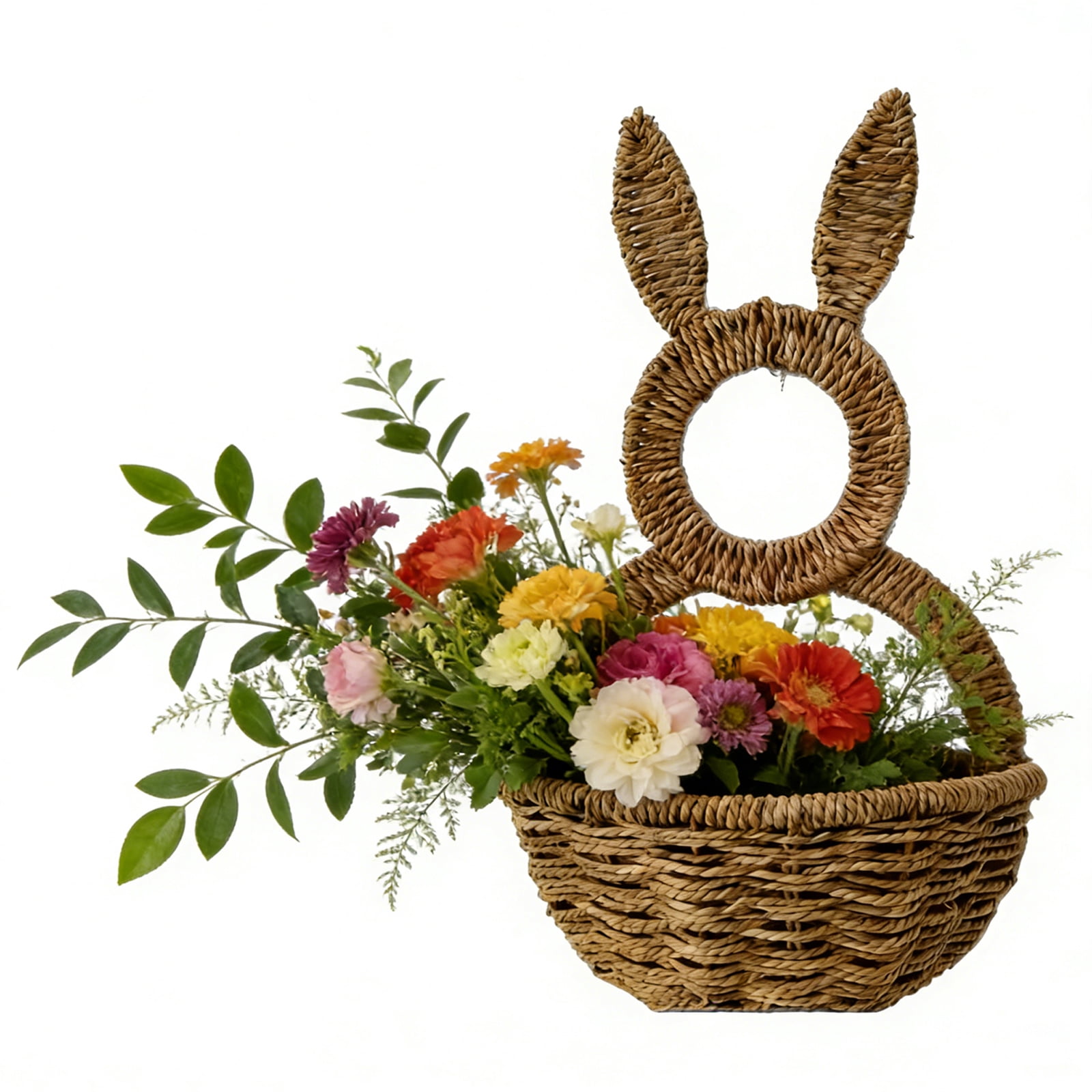 BiFandian Easter Wicker Bunny Baskets, Wall Haning Spring Front Door Decorations, Hand Woven Rustic Farmhouse Craft for Indoor Outdoor Decor