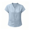 thumbnail image 3 of cocolona Summer Linen Tops for Women V Neck Short Sleeve Button Shirts Dressy Casual Loose Blouses, 3 of 6