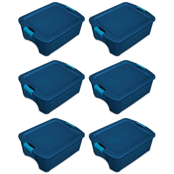 Sterilite 12 Gal Latch and Carry Stackable Storage Bin with Latching Lid, 6 Pack