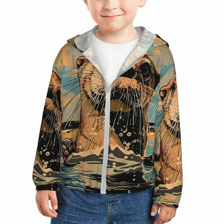 

Lukts Playful Otter Tropical Beach Print Children s Long-Sleeved Sun Protection Clothing Hooded Sweatshirts for Boys and Girls Outdoor Sports-5 Years