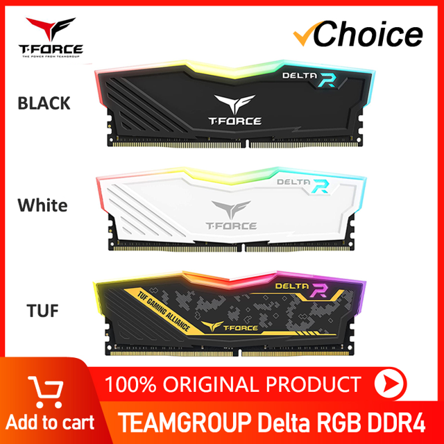 TEAMGROUP Delta RGB DDR4 8GB 16GB 32GB 3000 3200 3600MHz Desktop Gaming Memory Module Ram White/Black/TUF 3600MHZ 8GX1 BLACK