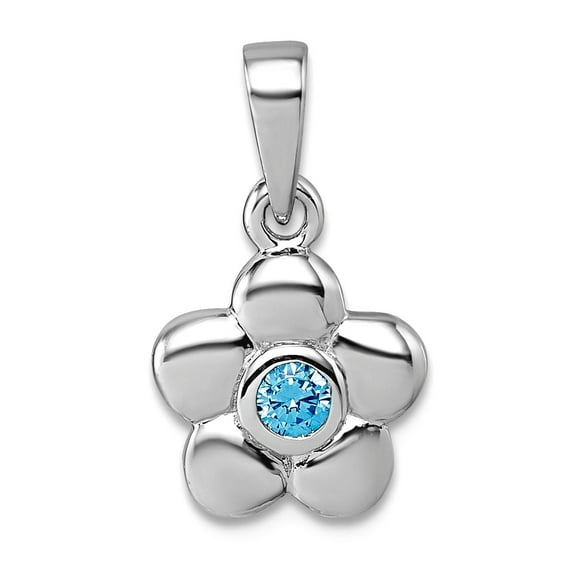 10.6mm 925 Sterling Silver Rhodium PlatedMini Polished Blue Cubic Zirconia Flower Pendant Necklace Pendant for Women