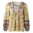 thumbnail image 4 of Jamsmile Womens Blouses Tops Bohemian Style Summer Loose V Neck Floral PrinTshirts Loose Casual Long Sleeves Boho Blouse, 4 of 5