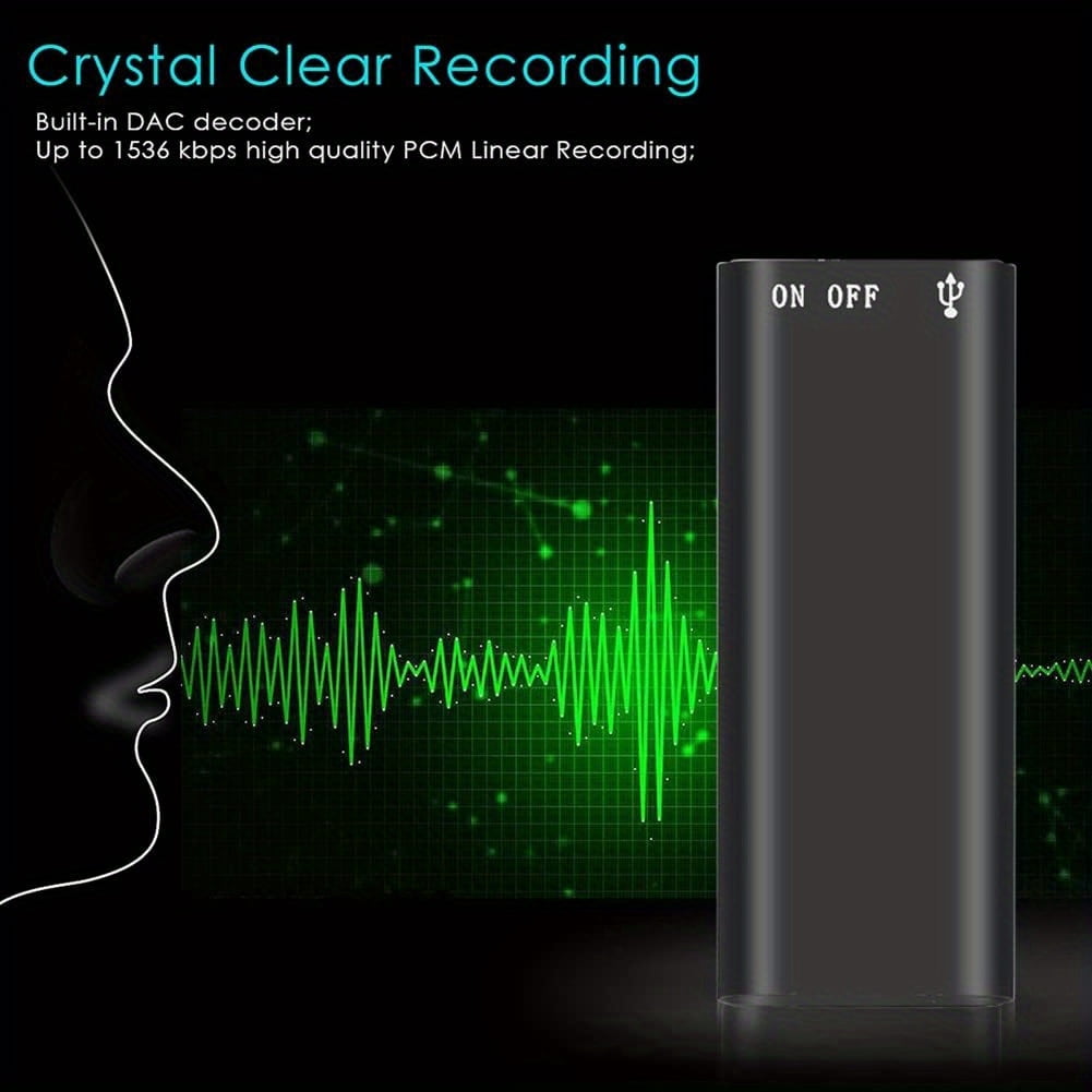 Compact Digital Voice Recorder for Lectures And Conferences, Featuring 8 Hours of Continuous Recording with Voice Activation, Available in Black