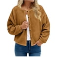 thumbnail image 2 of Homenesgenics Winter Coat Winter Clothes Womens Fleece Jackets Cropped Button Down Crew Neck Coats Fall Casual Trendy Outerwear Brown XL, 2 of 8