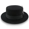thumbnail image 2 of Black Wool Felt Pork Pie – 100% Australian Wool Classic Flat Crown with 2" Brim, Grosgrain Ribbon Band, Removable Feather & Pin – Stylish Porkpie Hat for Men, 2 of 6