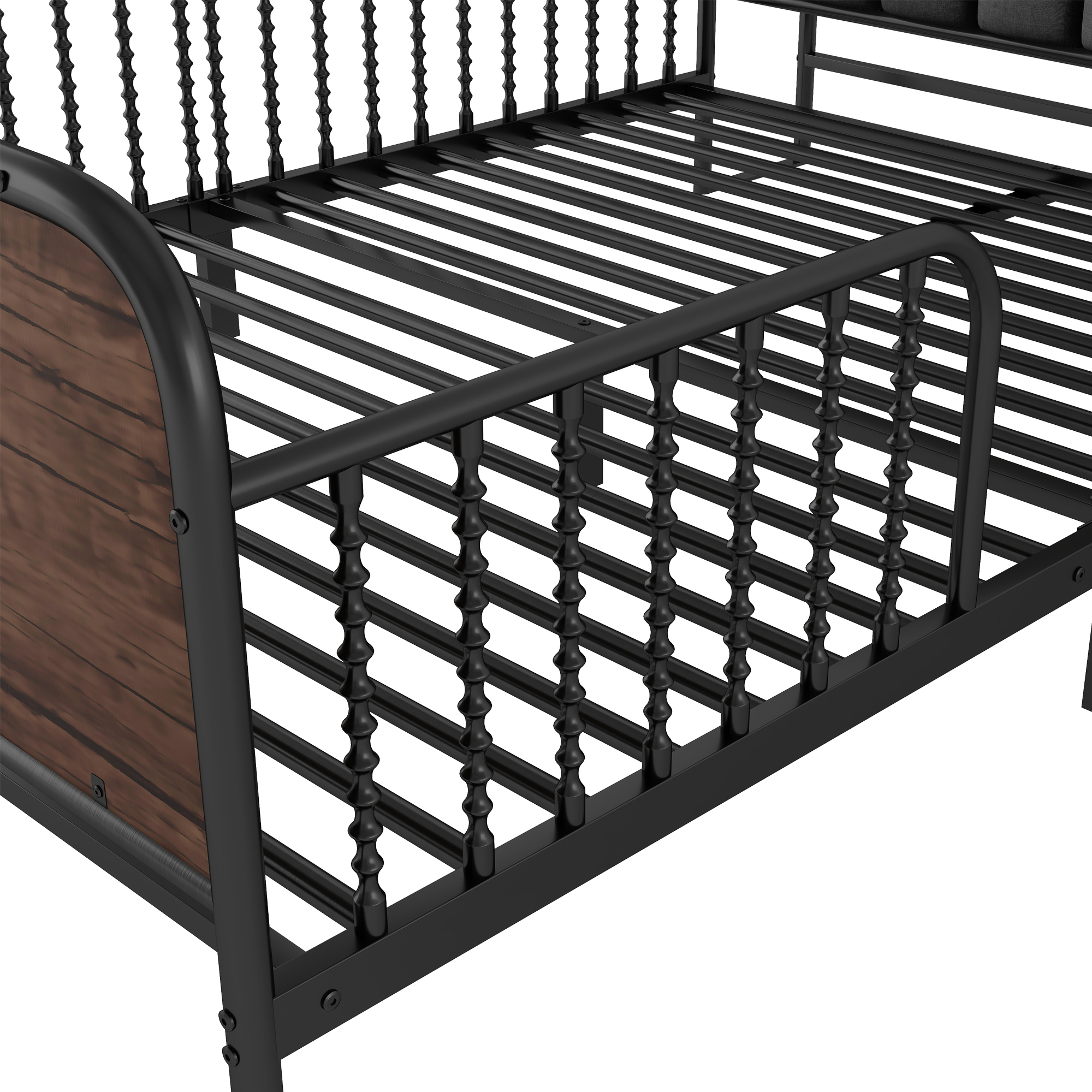 Euroco Metal Full Size Platform Bed with Upholstered Headboard, Storage Shelves and LED Light, Black