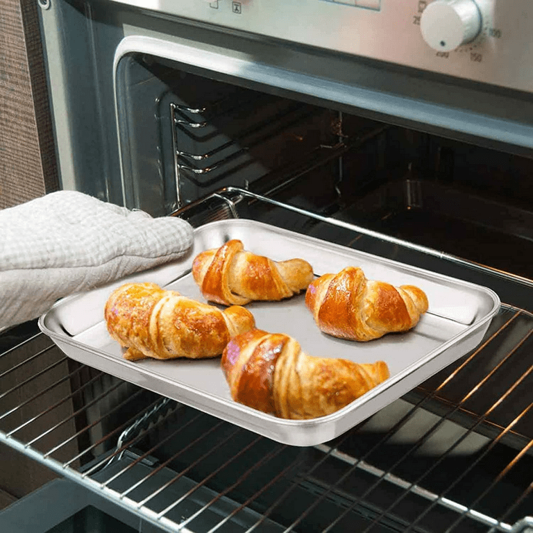 Vesteel Toaster Oven Pan Set of 2, 12.5 x 9.7 x 1 inch Stainless Steel  Cookie Baking Pan Oven Tray, Corrugated Bottom & Dishwasher Safe -  Rectangular