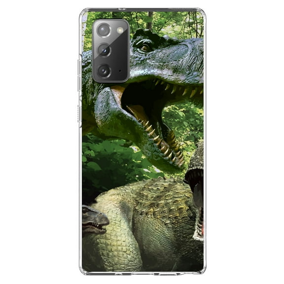 DistinctInk Clear Shockproof Hybrid Case for Galaxy Note 20 ULTRA (6.9" Screen) - TPU Bumper, Acrylic Back, Tempered Glass Screen Protector - T-Rex Dinosaurs Raptor