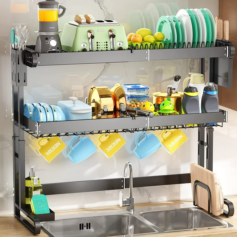 Over Sink Dish Drying Rack Boosiny 2-Tier Adjustable Height & Length Dish  Rack