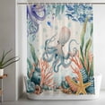 thumbnail image 5 of Octopus Coastal Small Stall Shower Curtain, Waterproof Shower Curtains for Bathroom, Summer Nautical Starfish Coral Beige Washable Fabric Bath Curtain for Bathtub Decoration with Hooks 36x78 Inches, 5 of 9