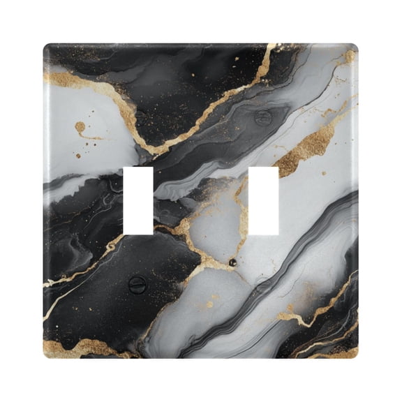 WOBOGO Gilt Black Veined Marble 2-hole Switch Plates PC Flame Retardant Plastic Material Glossy Finish Smooth Touch 4.56x4.48x0.27in