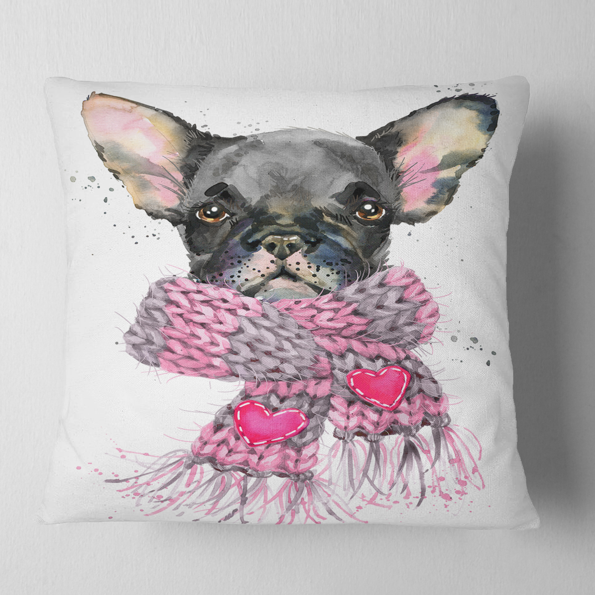 Designart Cute Puppy Dog with Pink Shawl - Animal Throw Pillow - 16x16