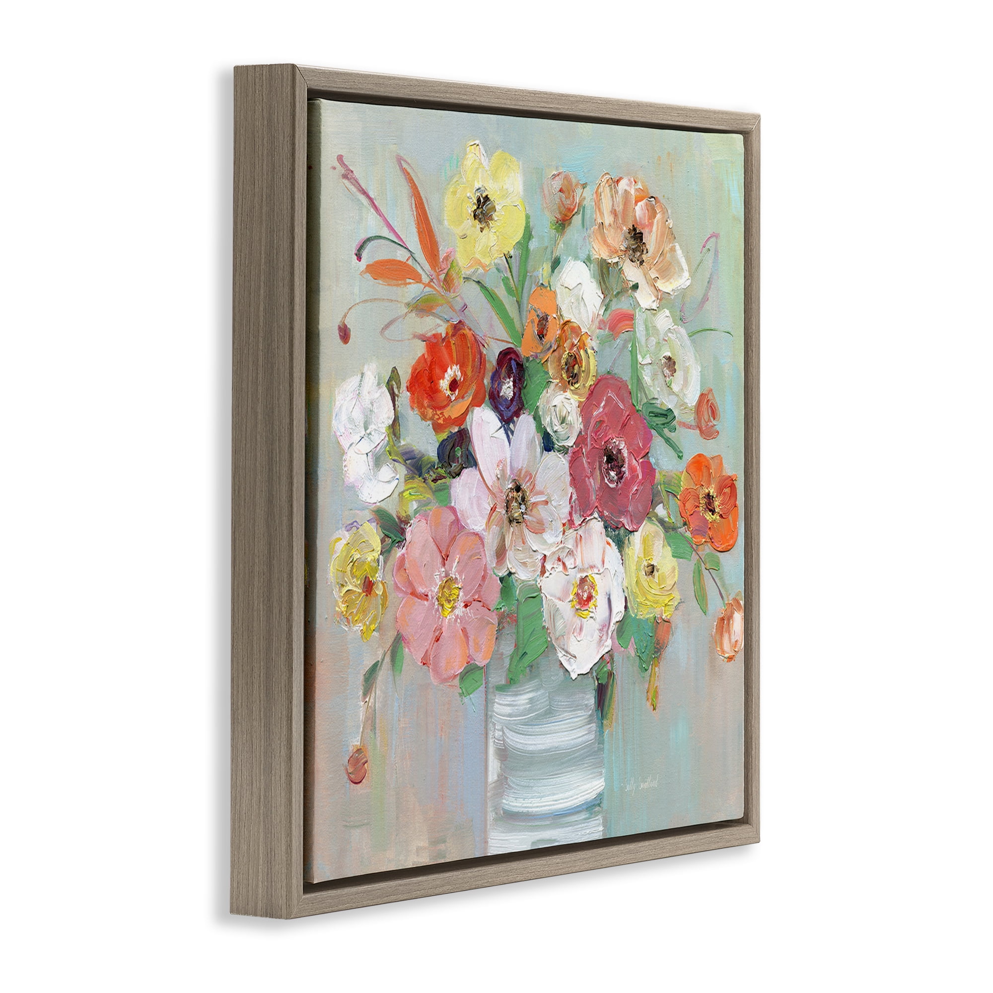 Stupell Industries Energetic Blossom Bouquet Brown Framed Floater Canvas Wall Art, design by Sally Swatland