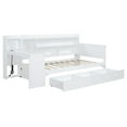 thumbnail image 5 of Harper & Bright Designs Twin Size Wood Daybed with Storage Drawers, Built-in Desk with USB Ports and Shelves, Space Saving Platform Bed Frame with Charging Station, White, 5 of 18