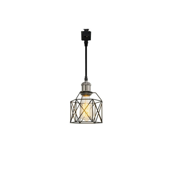 KAYYELAMP Total Length 11.8 Inches J-Type Track Light Vintage Design E26 Pearl Black Base Black Cage Drop Light for Kitchen Sink Loft Stairways Loft(No Bulb, Track)