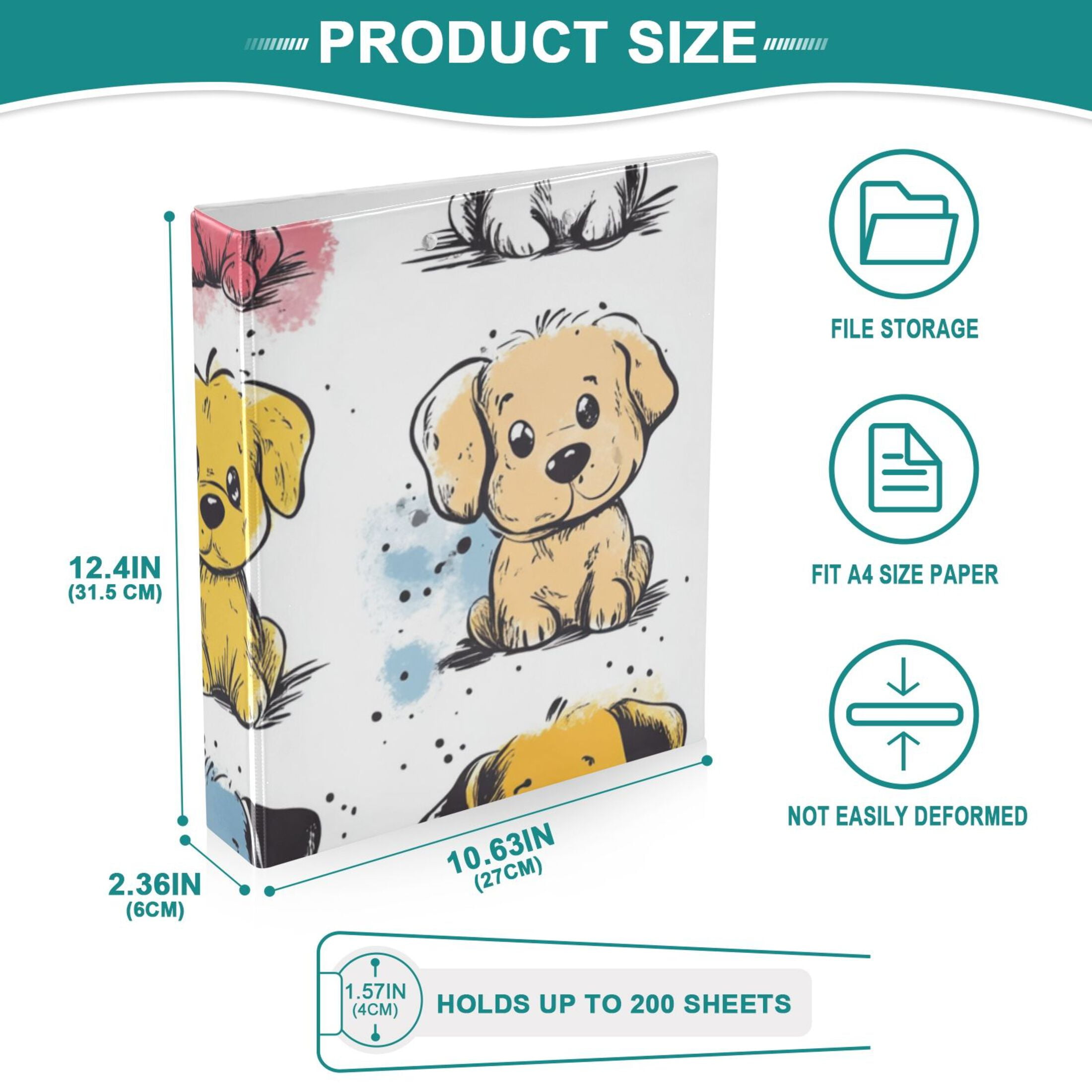 Colorful Doodle Dogs 3 Ring Binders 1.5 inch Hardcover File Folders with Interior Pockets A4 Size Organizer for School Office Hospital