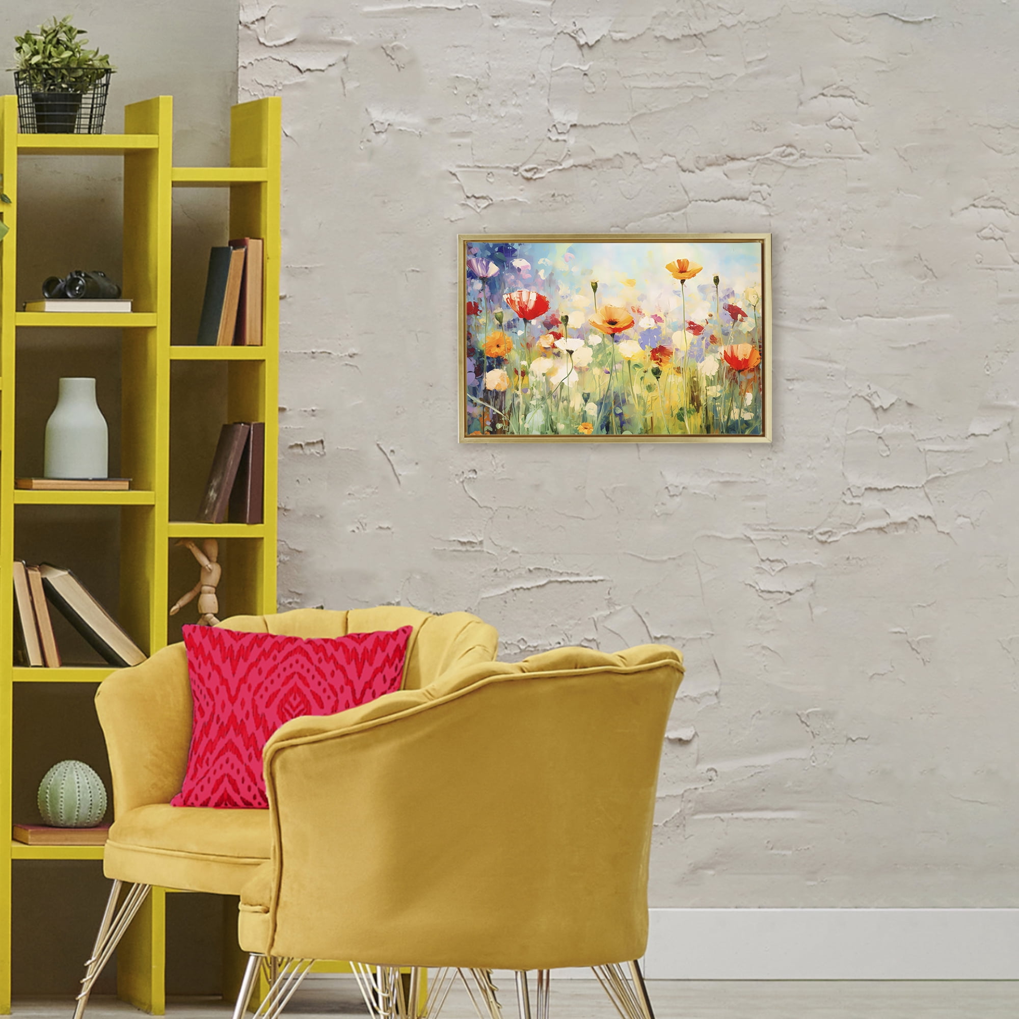 Stupell Industries Sunlit Meadow of Colorful Blooms Gold Framed Floater Canvas Wall Art, design by Creative Studio