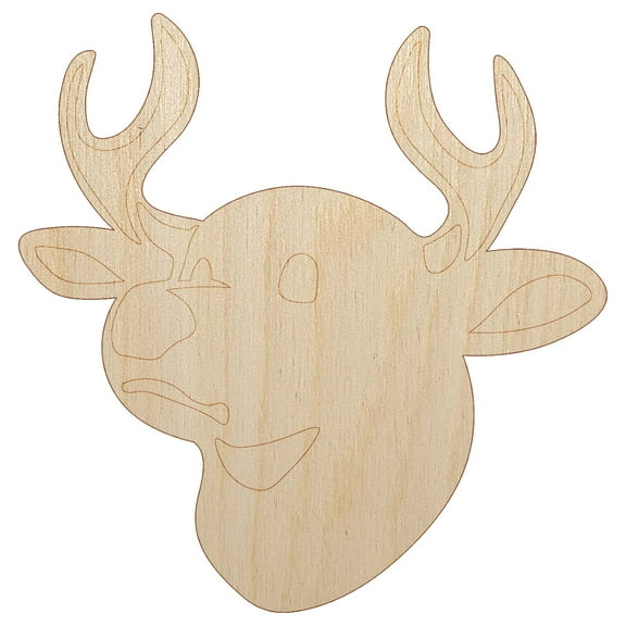 Deer Buck Head Wood Shape Unfinished Piece Cutout Craft DIY Projects - 4.70 Inch Size - 1/4 Inch Thick
