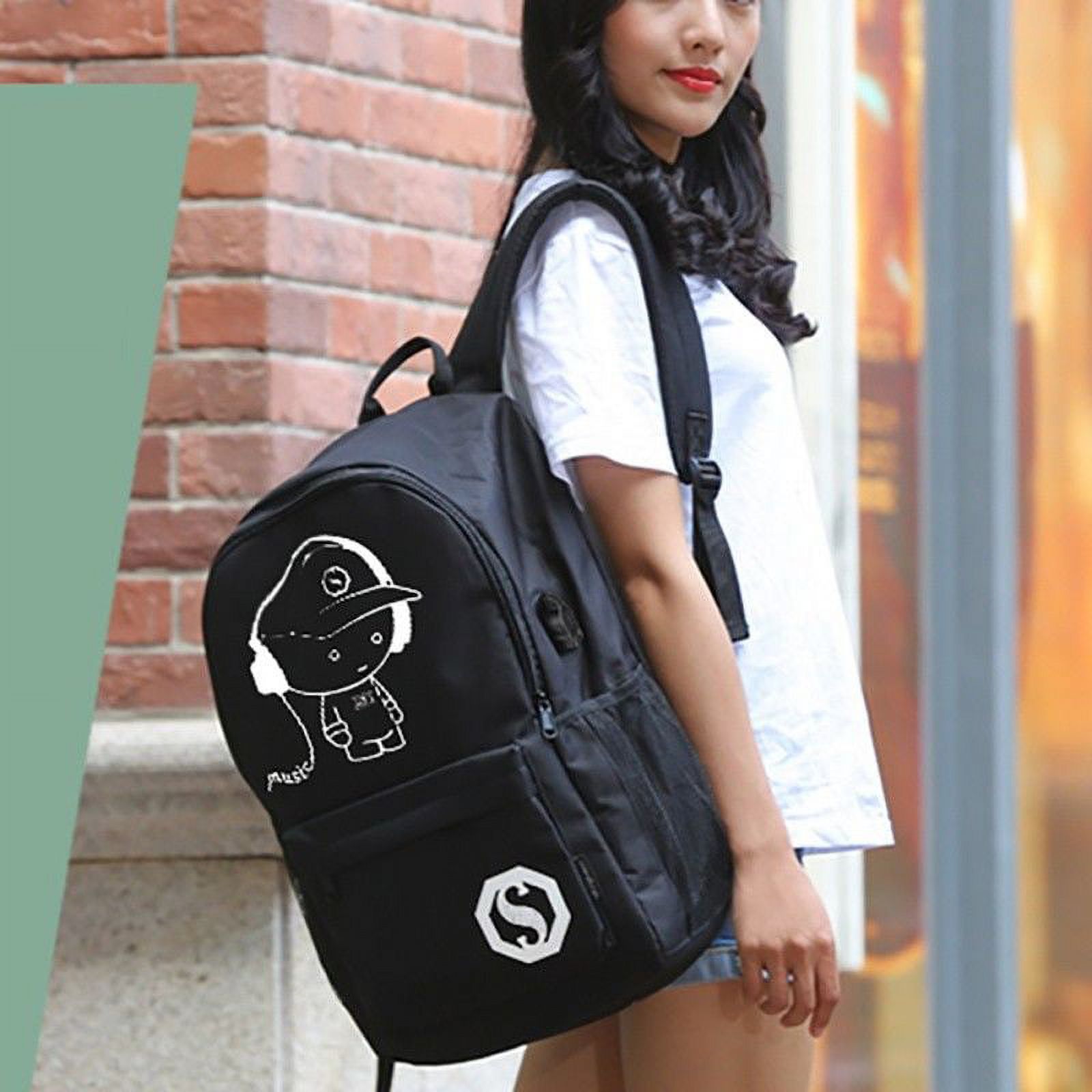 Men Women USB Charger School Bag Luminous Backpack Travel Laptop Anti-theft Lock Pencil Case Fashion - image 2 of 3