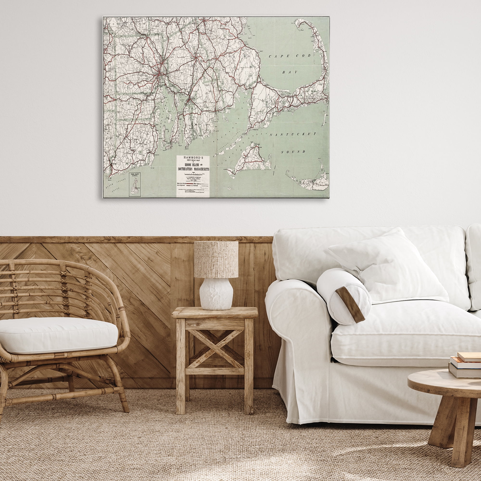 Stupell Industries Cape Cod & RI Map Cities & Countries Painting Wrapped Canvas Art Print Wall Art, 48 x 36