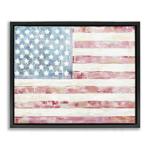 Stupell Industries Patriotic Brushed Flag Town & City Painting Black Floater Framed Canvas Art Print Wall Art, 21 x 17