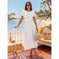 thumbnail image 5 of Merokeety Womens Summer Dresses Crewneck A Line Pleated Flowy Midi Dress With Pockets White L, 5 of 6