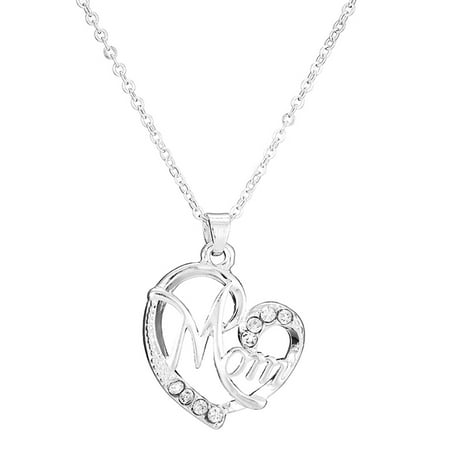 White Diamond Fashion Pendant - Fashion Mom Letters Heart-shaped Pendant Embedded Diamond Necklace for Mother Jewelry Gift