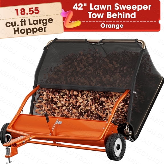 42" Tow Behind Lawn Sweeper Leaf Collector Sweeper for Lawn 18.55 Cu FT Capacity