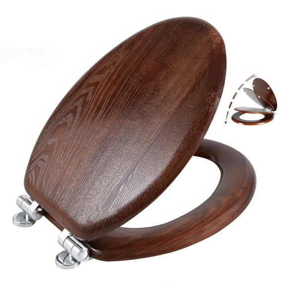 Angol Shiold Wood Elongated Toilet Seat with Quiet Close, Easy Clean, Quick-Release Metal Hinges ( Elongated 18.5'', Dark Walnut )