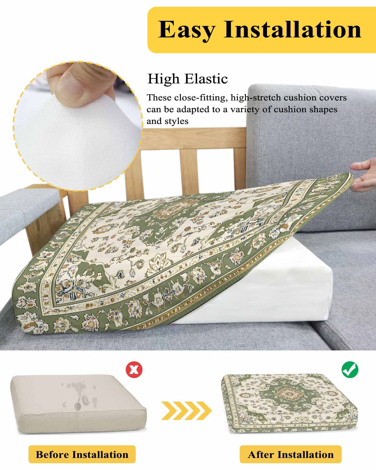 Sage Green Sofa Couch Cushion Covers Washable, Removable Stretchable Sectional Couch Covers, Southwest Tribal Antique Boho-Chic Farmhouse Slipcovers for L & T Shape Sofa Protector M Size 1 pc