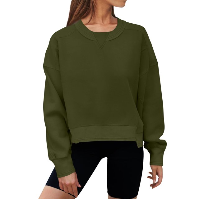 VBARHMQRT Women's Sweatshirt Winter Women's Round Neck Short Solid Color Hoodie