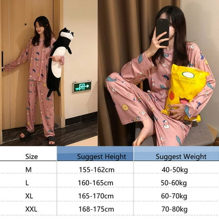 

Ocuuer Women Pajamas Set Female Cartoon Long Sleeve Sleepwear Homewear (Pink L)