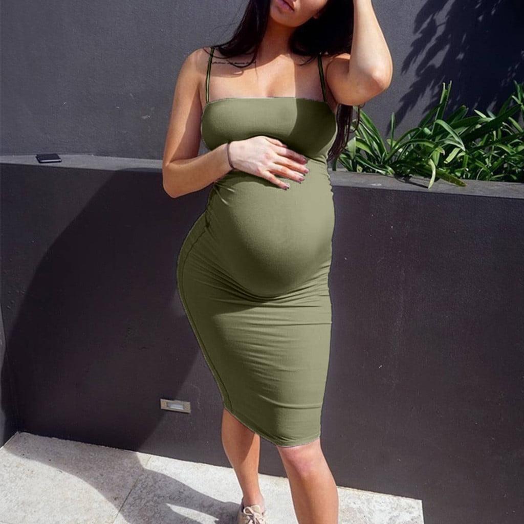 Women Mom Maternity Pregnancy Casual Solid Split V Neck Sleeveless Dress Clothes 