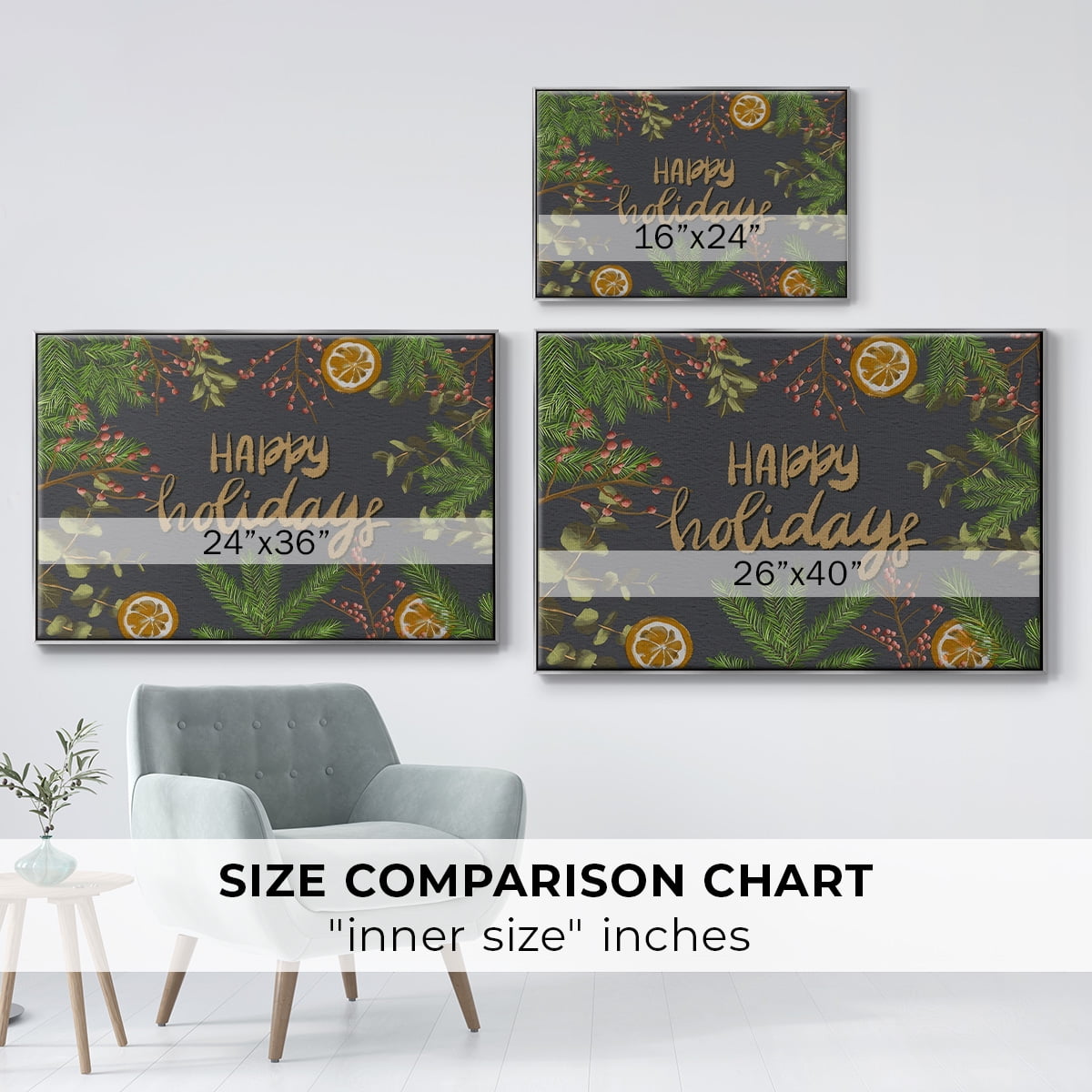 Holiday Sentiment II - Framed Gallery Wrapped Holiday Canvas - 27 x 41 - Silver Frame