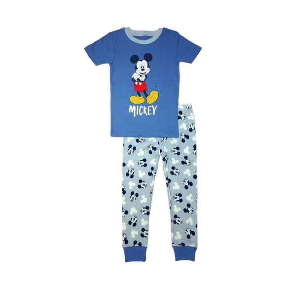 Mickey Mouse Toddler Boy's Character Blue Short-Sleeved Cotton Pajama Set, Size 3T