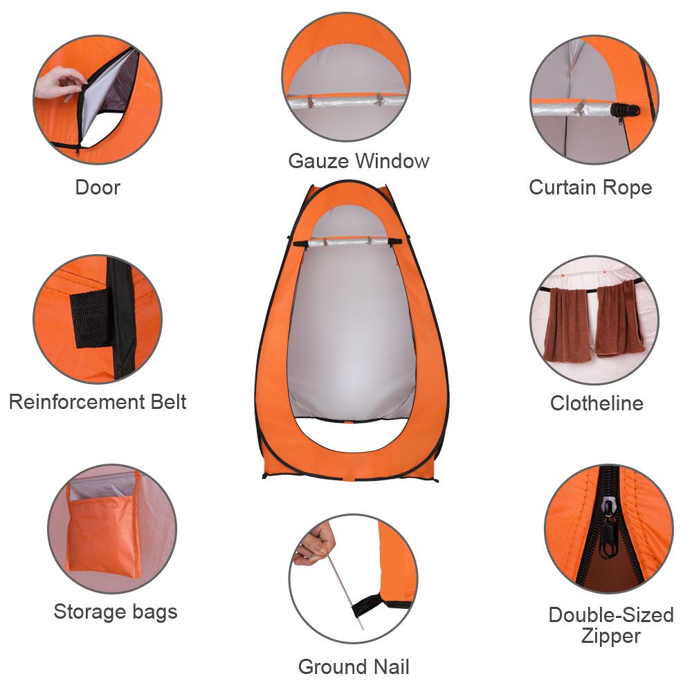 UBesGoo Automatic Pop Up Shower Tent Waterproof Oxford Fabric Orange - image 3 of 7
