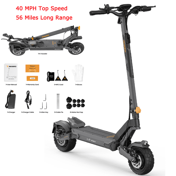 Ausom L2 Max Dual Motor off Road Electric Scooter, 1000W*2 Motor, 40 MPH Top Speed&56 Miles Long Range, 10" off-Road Tires, 287lbs Load, Smart LCD,USB-A/Type-C, Foldable E-scooter for Adults
