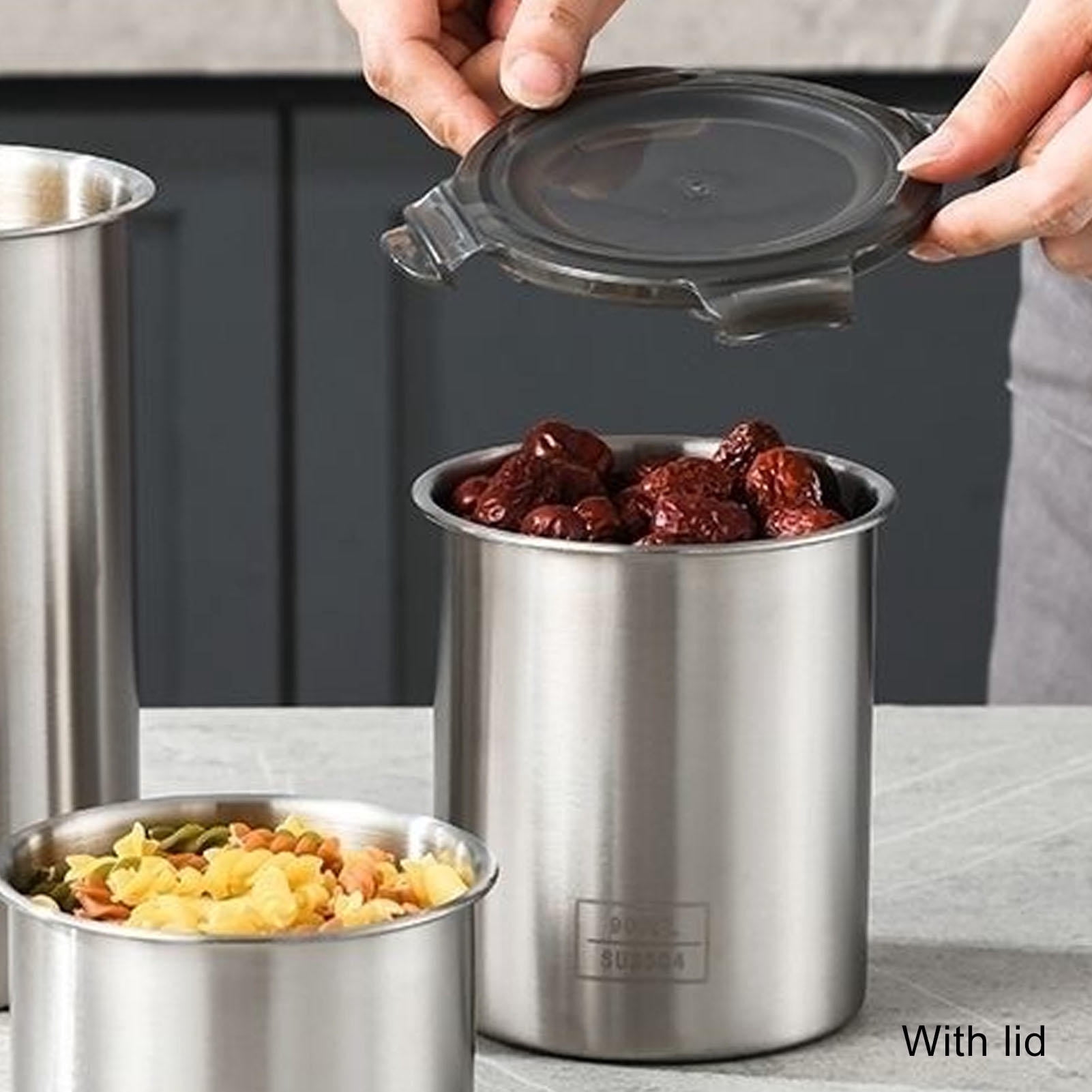 Yajisi Storage Canister 1400ml 304 Stainless Steel Airtight Food Storage Container with Transparent Window 7.48×3.94×3.94in