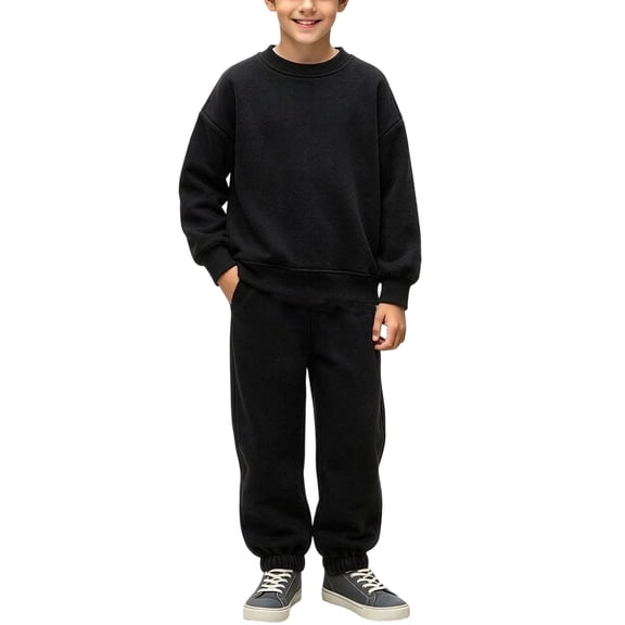 Vetsdori Outfits for Boys Pockets Crew Neck Sports 2 Pieces, Winter Elastic Waist Sweatshirts and Jogger Pants Casual Kids Clothing Solid Color, Black, Size: 2-3 Years