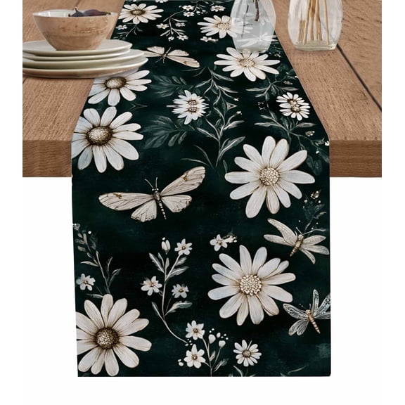 Ldtrchee Spring Flowers Table Runner 72 Inches, Daisy Wildflower Floral Butterfly Bed Runner Dresser Scarves Tabletop for Indoor Outdoor Parties/Ceremony/Banquet, 13" x 72"