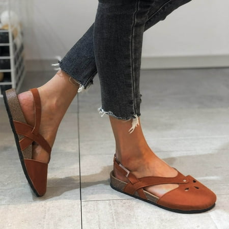 

〖Yilirongyumm〗 Orange 39 Sandals Women Breathable Hollow Solid And Cap Flat Toe Sandals Ladies Fashion Color Summer Women s Sandals