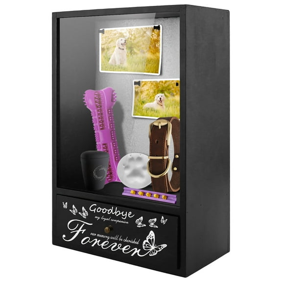 Pet Memorial Shadow Box, Pet Urn Ashes Display Case Wit Drawer, Dog Memorial Picture Frame Display Case, Pet Memorial Gifts for Loss of Dog , Cat Dog Keepsake Shadow Box
