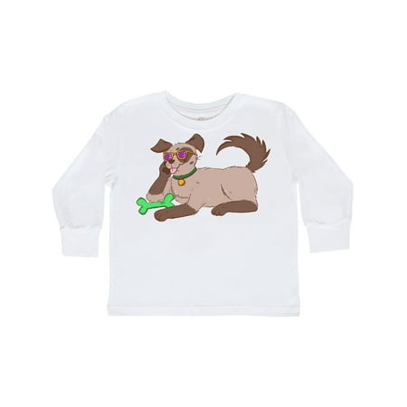 

Inktastic Summer Dog in Glasses with Green Bone Gift Toddler Boy or Toddler Girl Long Sleeve T-Shirt